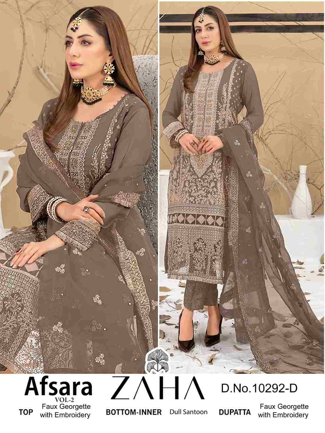 Afsara Vol-2 By Zaha 10292-A To 10292-D Series Beautiful Pakistani Suits Stylish Fancy Colorful Party Wear & Occasional Wear Faux Georgette With Embroidery Dresses At Wholesale Price