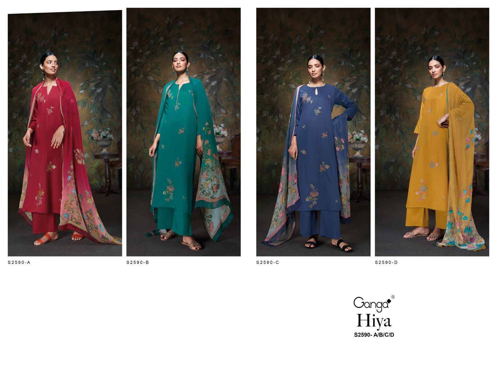 Hiya-2590 By Ganga Fashion 2590-A To 2590-D Series Designer Festive Suits Beautiful Fancy Colorful Stylish Party Wear & Occasional Wear Cotton Silk Dresses At Wholesale Price