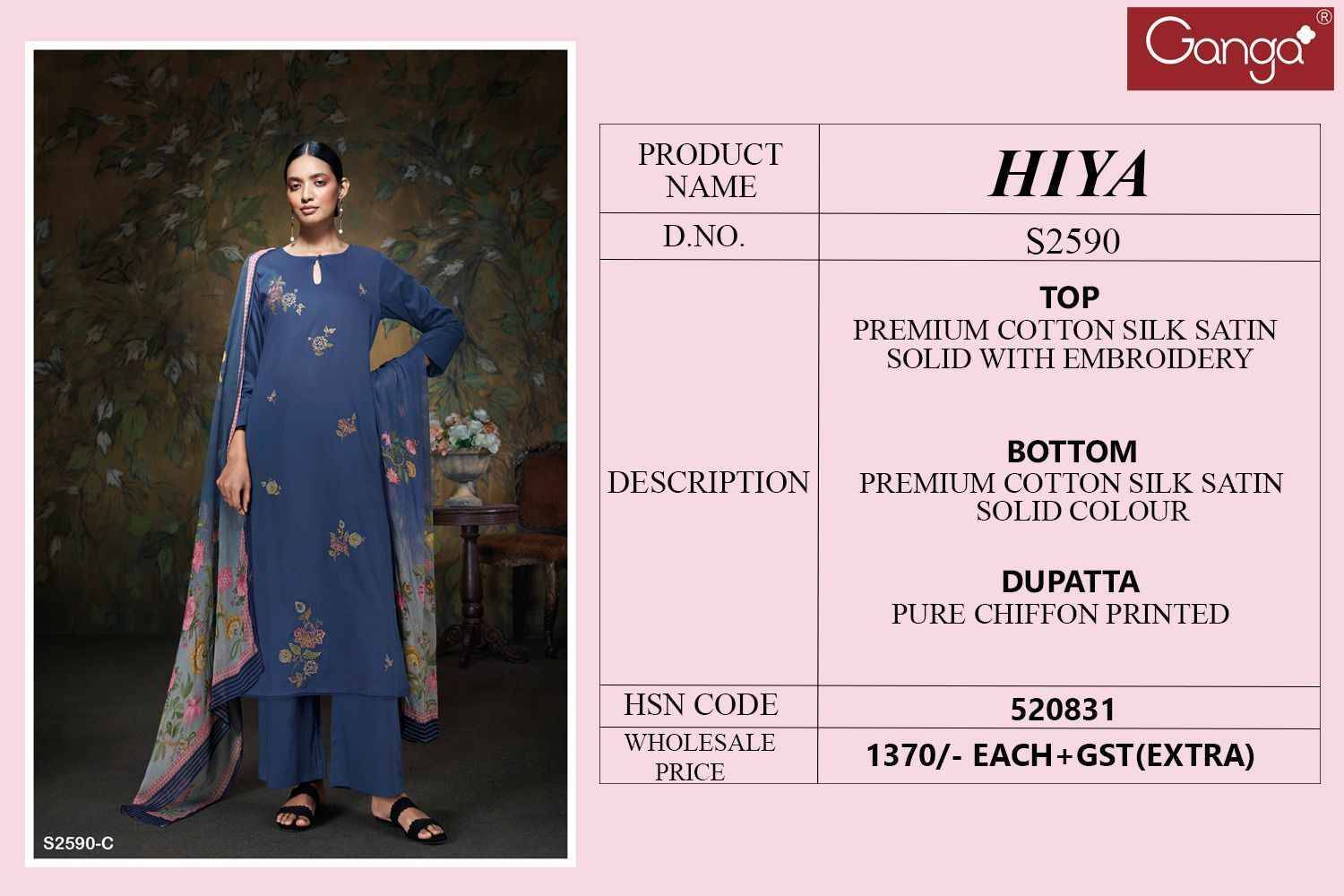 Hiya-2590 By Ganga Fashion 2590-A To 2590-D Series Designer Festive Suits Beautiful Fancy Colorful Stylish Party Wear & Occasional Wear Cotton Silk Dresses At Wholesale Price