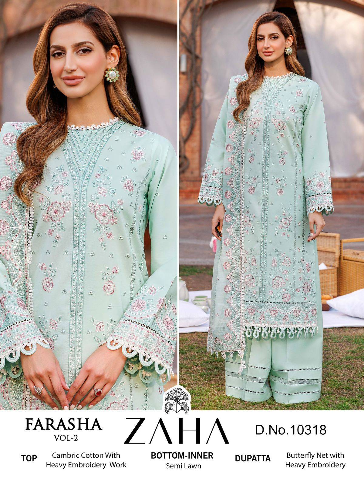 Farasha Vol-2 By Zaha 10318 To 10321 Series Beautiful Pakistani Suits Stylish Fancy Colorful Party Wear & Occasional Wear Cambric Cotton With Embroidery Dresses At Wholesale Price