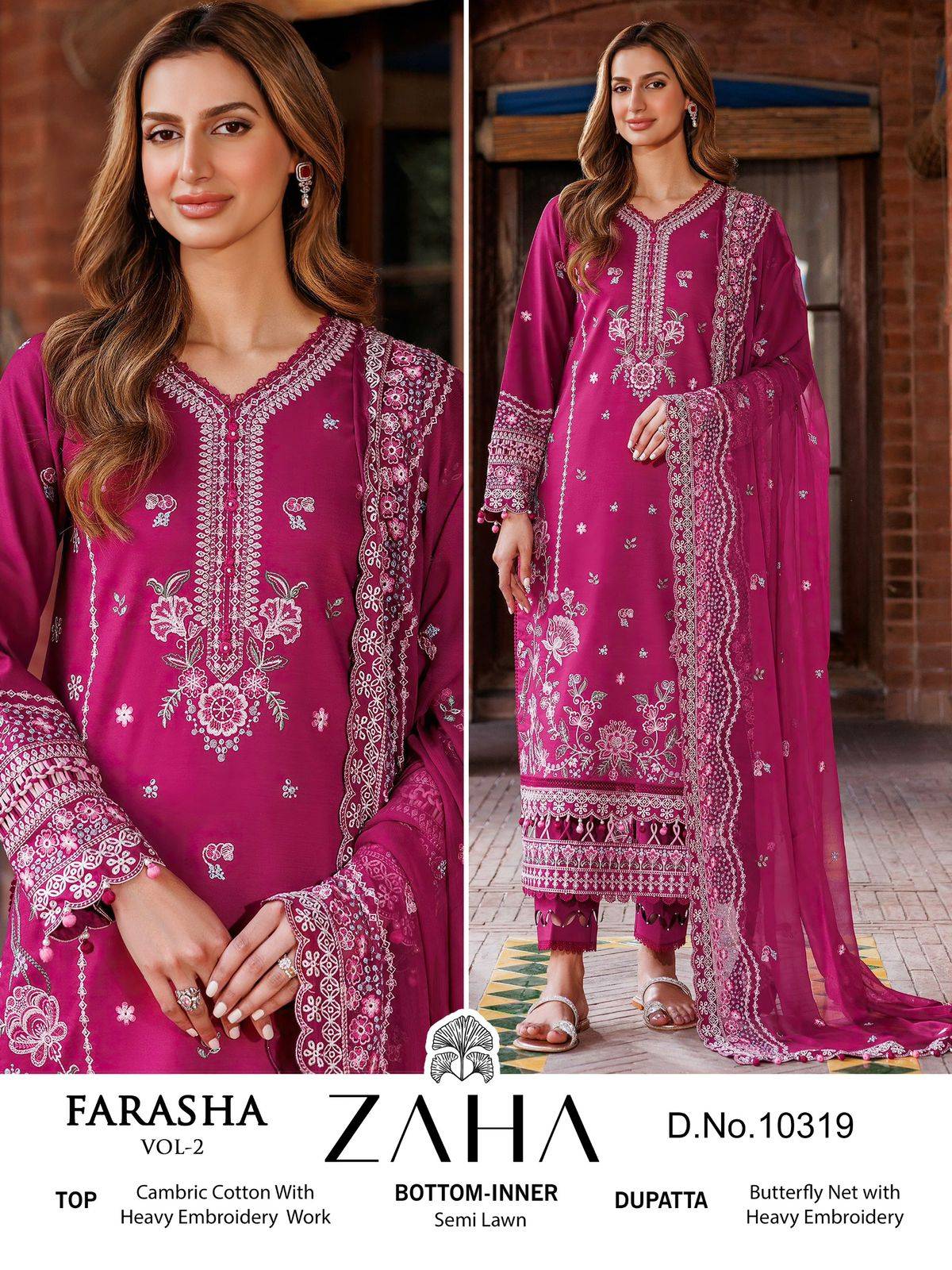 Farasha Vol-2 By Zaha 10318 To 10321 Series Beautiful Pakistani Suits Stylish Fancy Colorful Party Wear & Occasional Wear Cambric Cotton With Embroidery Dresses At Wholesale Price