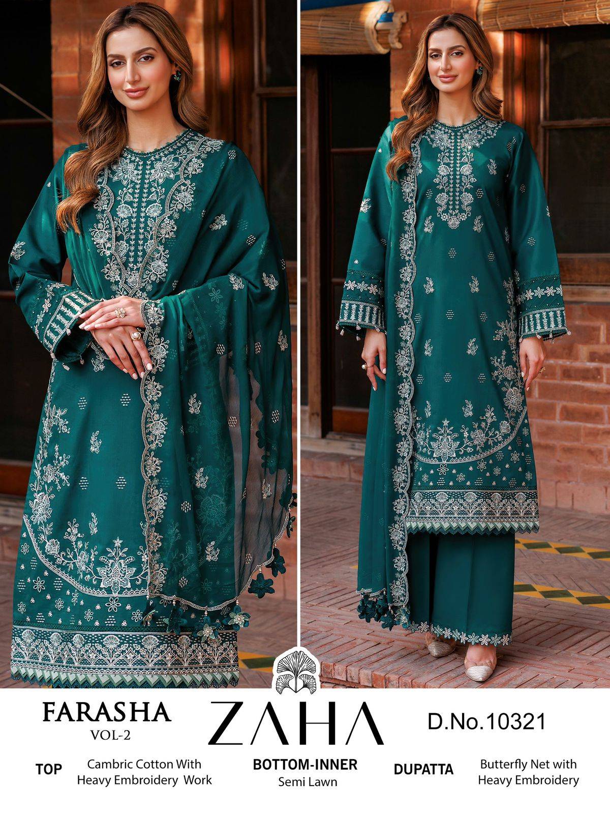 Farasha Vol-2 By Zaha 10318 To 10321 Series Beautiful Pakistani Suits Stylish Fancy Colorful Party Wear & Occasional Wear Cambric Cotton With Embroidery Dresses At Wholesale Price