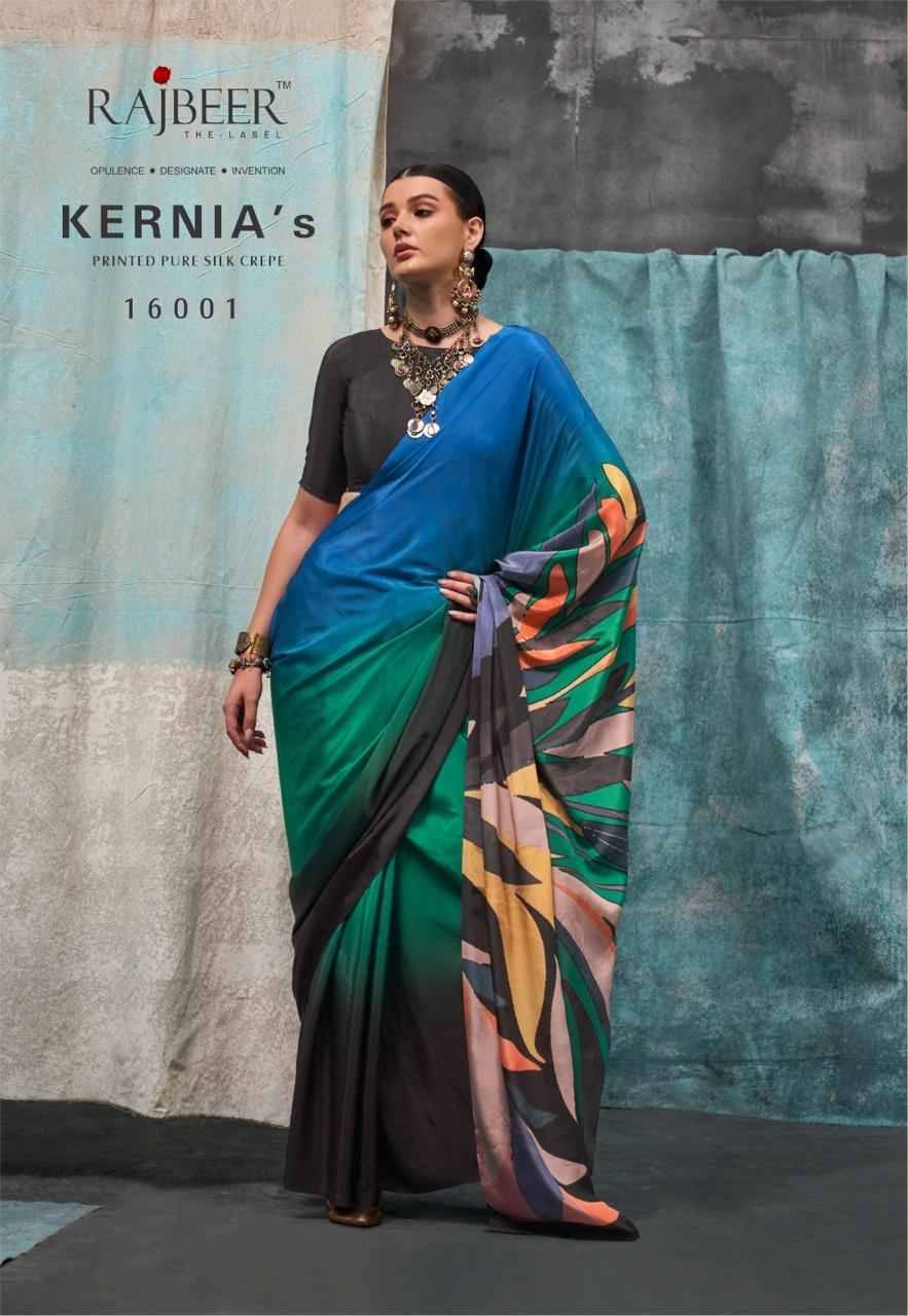 Kernias By Rajbeer 16001 To 16010 Series Indian Traditional Wear Collection Beautiful Stylish Fancy Colorful Party Wear & Occasional Wear Pure Crepe Sarees At Wholesale Price