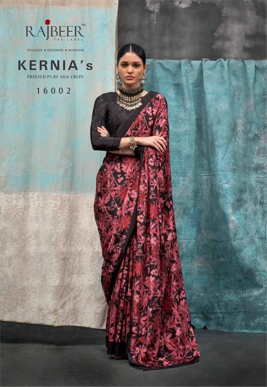 Kernias By Rajbeer 16001 To 16010 Series Indian Traditional Wear Collection Beautiful Stylish Fancy Colorful Party Wear & Occasional Wear Pure Crepe Sarees At Wholesale Price