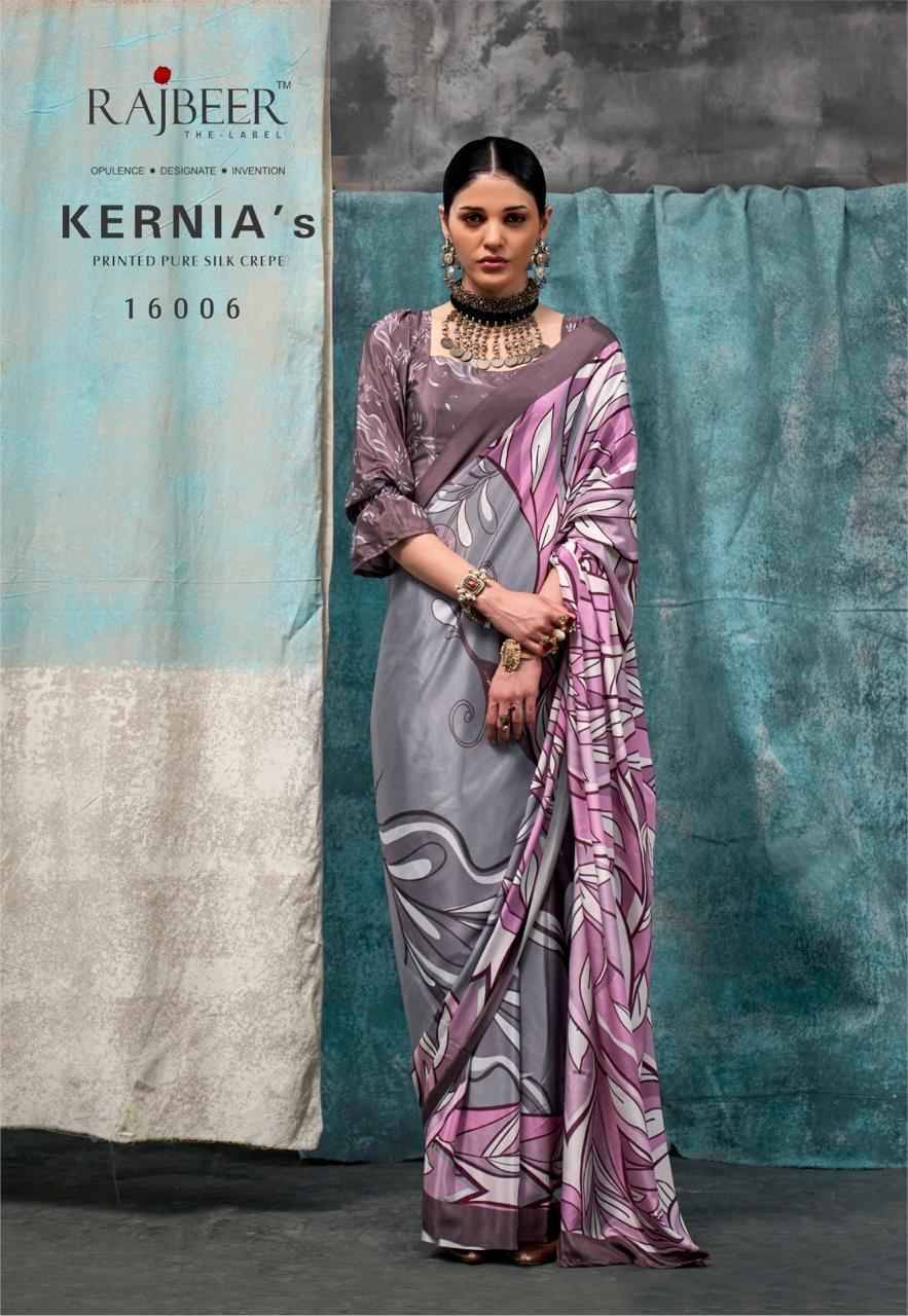 Kernias By Rajbeer 16001 To 16010 Series Indian Traditional Wear Collection Beautiful Stylish Fancy Colorful Party Wear & Occasional Wear Pure Crepe Sarees At Wholesale Price