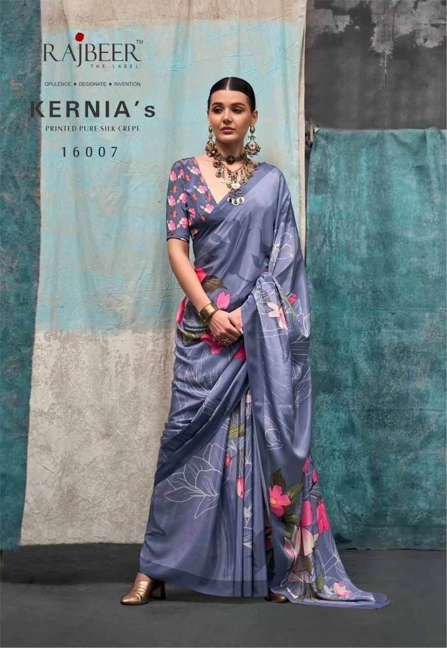 Kernias By Rajbeer 16001 To 16010 Series Indian Traditional Wear Collection Beautiful Stylish Fancy Colorful Party Wear & Occasional Wear Pure Crepe Sarees At Wholesale Price