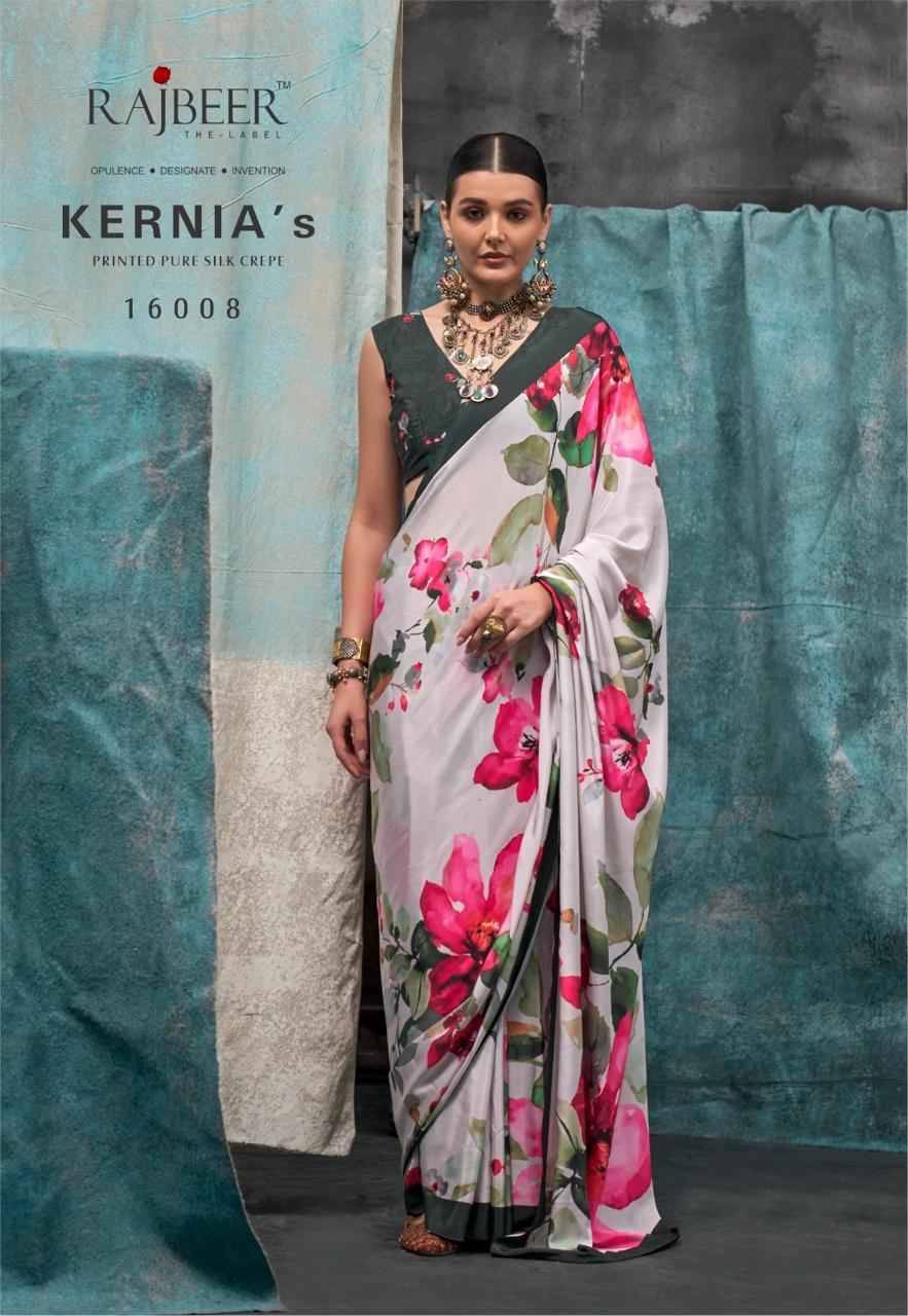 Kernias By Rajbeer 16001 To 16010 Series Indian Traditional Wear Collection Beautiful Stylish Fancy Colorful Party Wear & Occasional Wear Pure Crepe Sarees At Wholesale Price