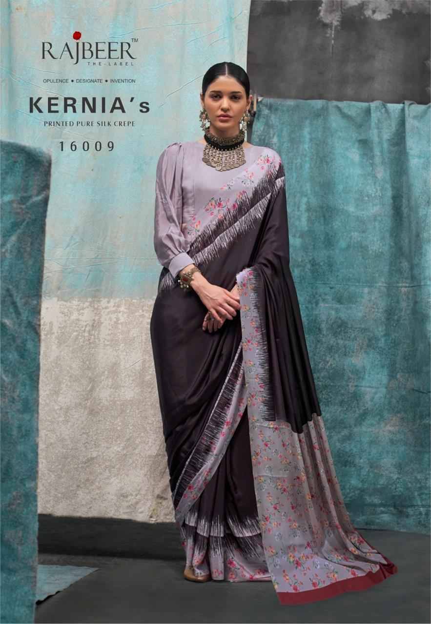 Kernias By Rajbeer 16001 To 16010 Series Indian Traditional Wear Collection Beautiful Stylish Fancy Colorful Party Wear & Occasional Wear Pure Crepe Sarees At Wholesale Price