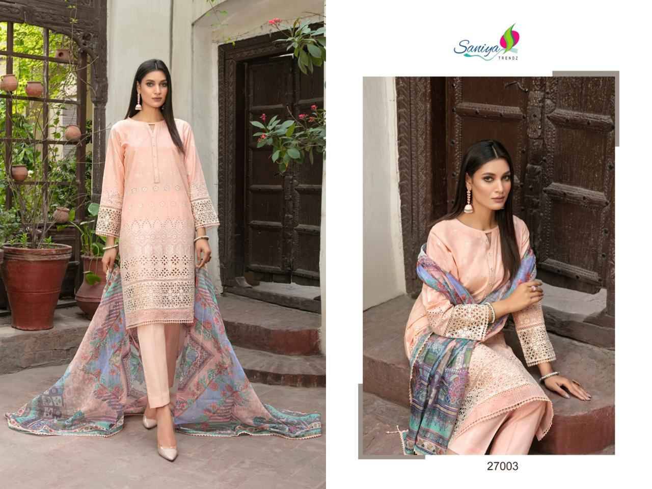 Maria.B. Chikankari Collection Vol-27 By Saniya Trendz 27001 To 27003 Series Beautiful Pakistani Suits Colorful Stylish Fancy Casual Wear & Ethnic Wear Cotton Embroidered Dresses At Wholesale Price