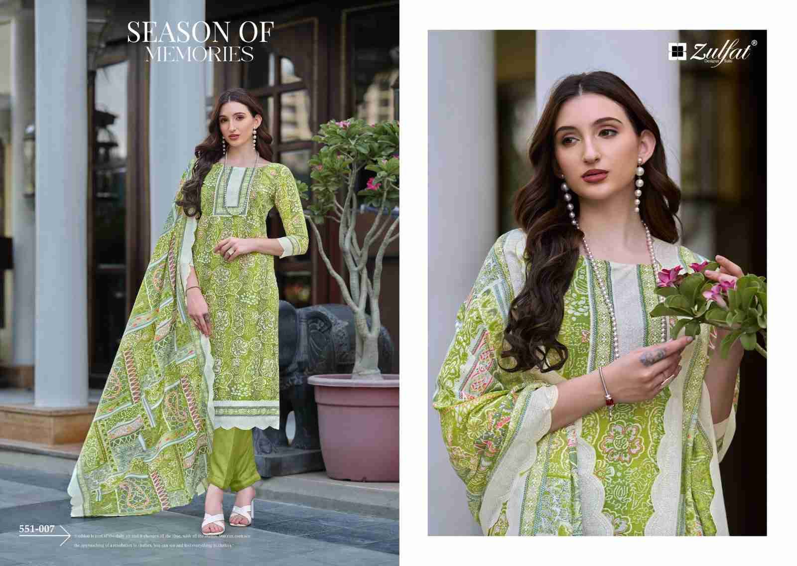 Farhana Vol-7 By Zulfat 551-001 To 551-008 Series Beautiful Festive Suits Stylish Fancy Colorful Casual Wear & Ethnic Wear Pure Cotton Print Dresses At Wholesale Price