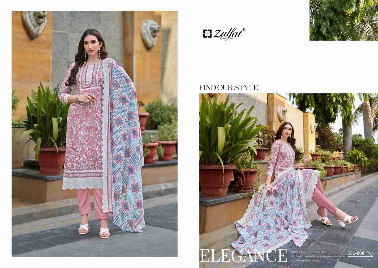 Farhana Vol-7 By Zulfat 551-001 To 551-008 Series Beautiful Festive Suits Stylish Fancy Colorful Casual Wear & Ethnic Wear Pure Cotton Print Dresses At Wholesale Price