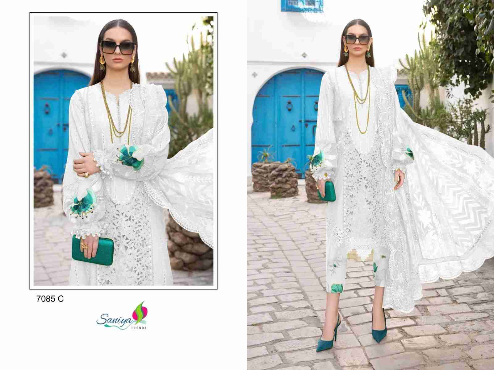 Saniya Trendz Hit Design 7085 Colours By Saniya Trendz 7085-A To 7085-E Series Beautiful Pakistani Suits Colorful Stylish Fancy Casual Wear & Ethnic Wear Cotton Embroidered Dresses At Wholesale Price