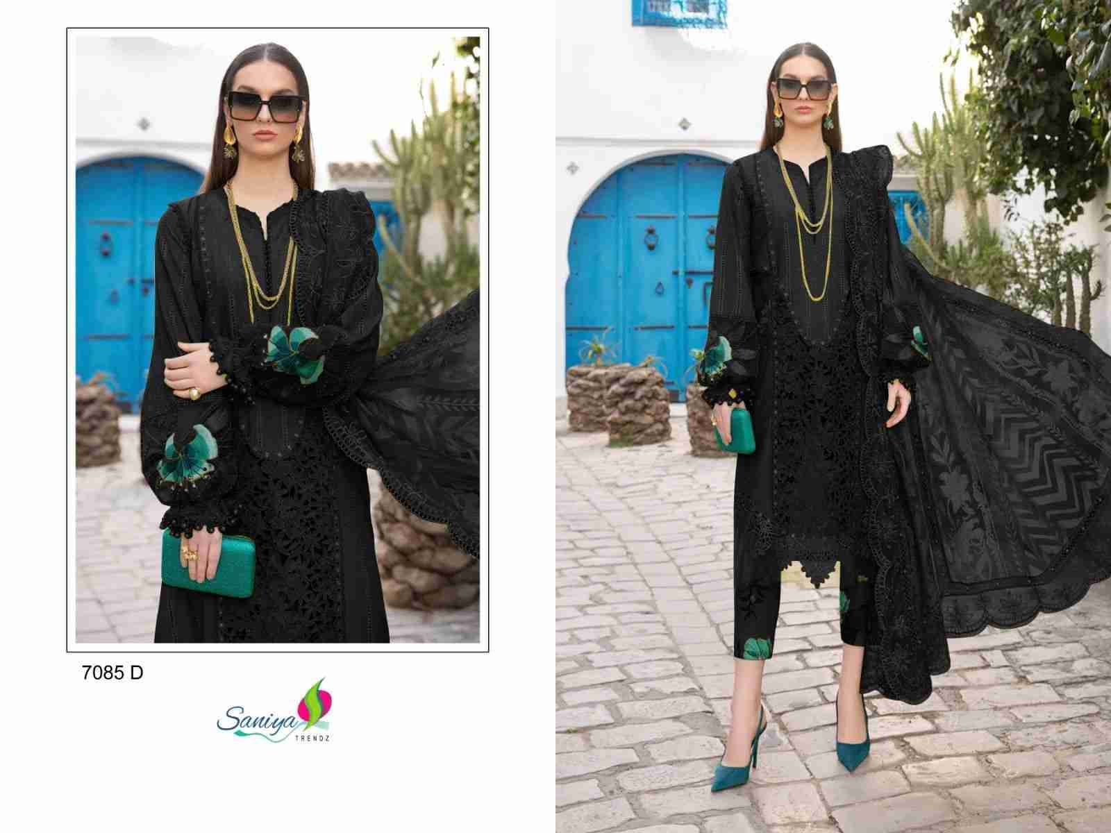 Saniya Trendz Hit Design 7085 Colours By Saniya Trendz 7085-A To 7085-E Series Beautiful Pakistani Suits Colorful Stylish Fancy Casual Wear & Ethnic Wear Cotton Embroidered Dresses At Wholesale Price