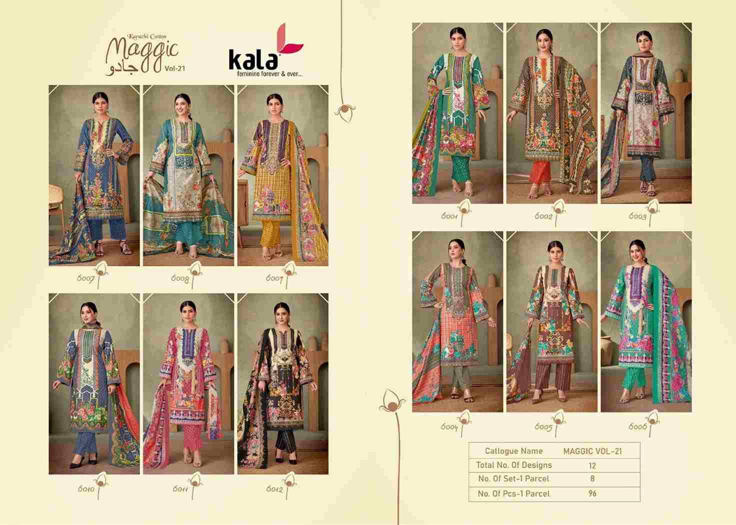 Maggic Vol-21 By Kala 6001 To 6012 Series Beautiful Festive Suits Colorful Stylish Fancy Casual Wear & Ethnic Wear Pure Cotton Print Dresses At Wholesale Price