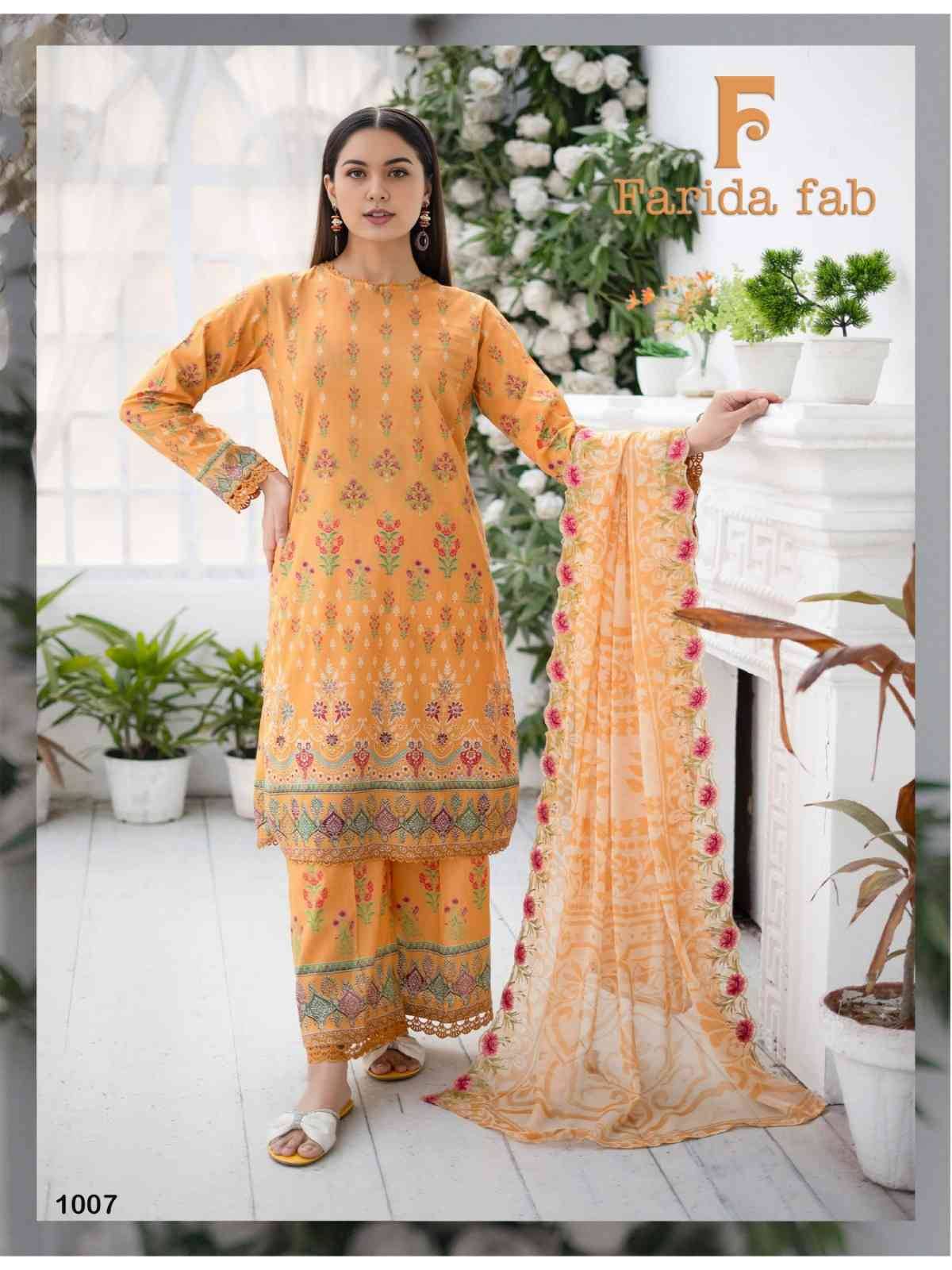 Spring Summer By Farida Fab 1001 To 1010 Series Beautiful Festive Suits Colorful Stylish Fancy Casual Wear & Ethnic Wear Pure Cotton Print Dresses At Wholesale Price