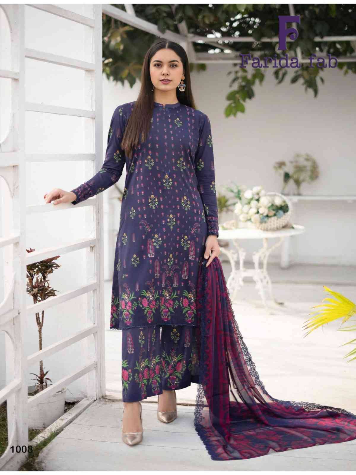 Spring Summer By Farida Fab 1001 To 1010 Series Beautiful Festive Suits Colorful Stylish Fancy Casual Wear & Ethnic Wear Pure Cotton Print Dresses At Wholesale Price