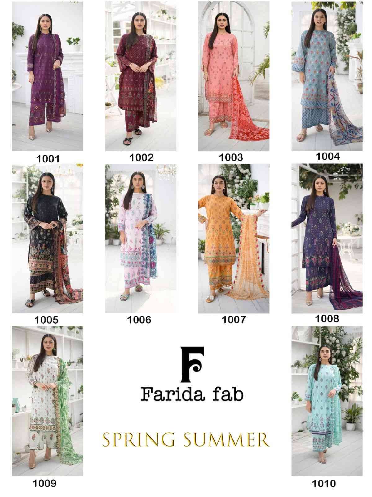 Spring Summer By Farida Fab 1001 To 1010 Series Beautiful Festive Suits Colorful Stylish Fancy Casual Wear & Ethnic Wear Pure Cotton Print Dresses At Wholesale Price