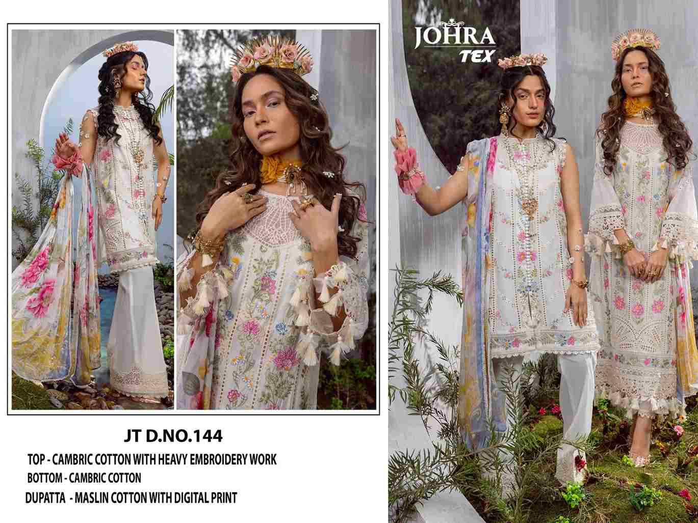 Johra Hit Design 143 Series By Johra Tex 143 To 145 Series Beautiful Pakistani Suits Colorful Stylish Fancy Casual Wear & Ethnic Wear Cambric Cotton Embroidered Dresses At Wholesale Price