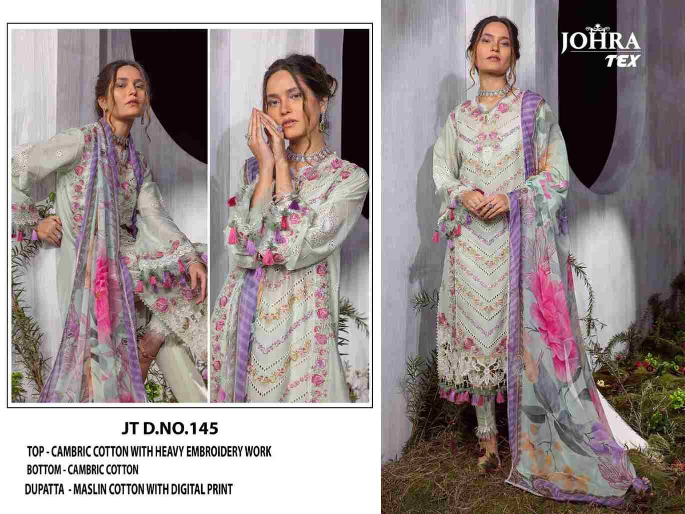 Johra Hit Design 143 Series By Johra Tex 143 To 145 Series Beautiful Pakistani Suits Colorful Stylish Fancy Casual Wear & Ethnic Wear Cambric Cotton Embroidered Dresses At Wholesale Price