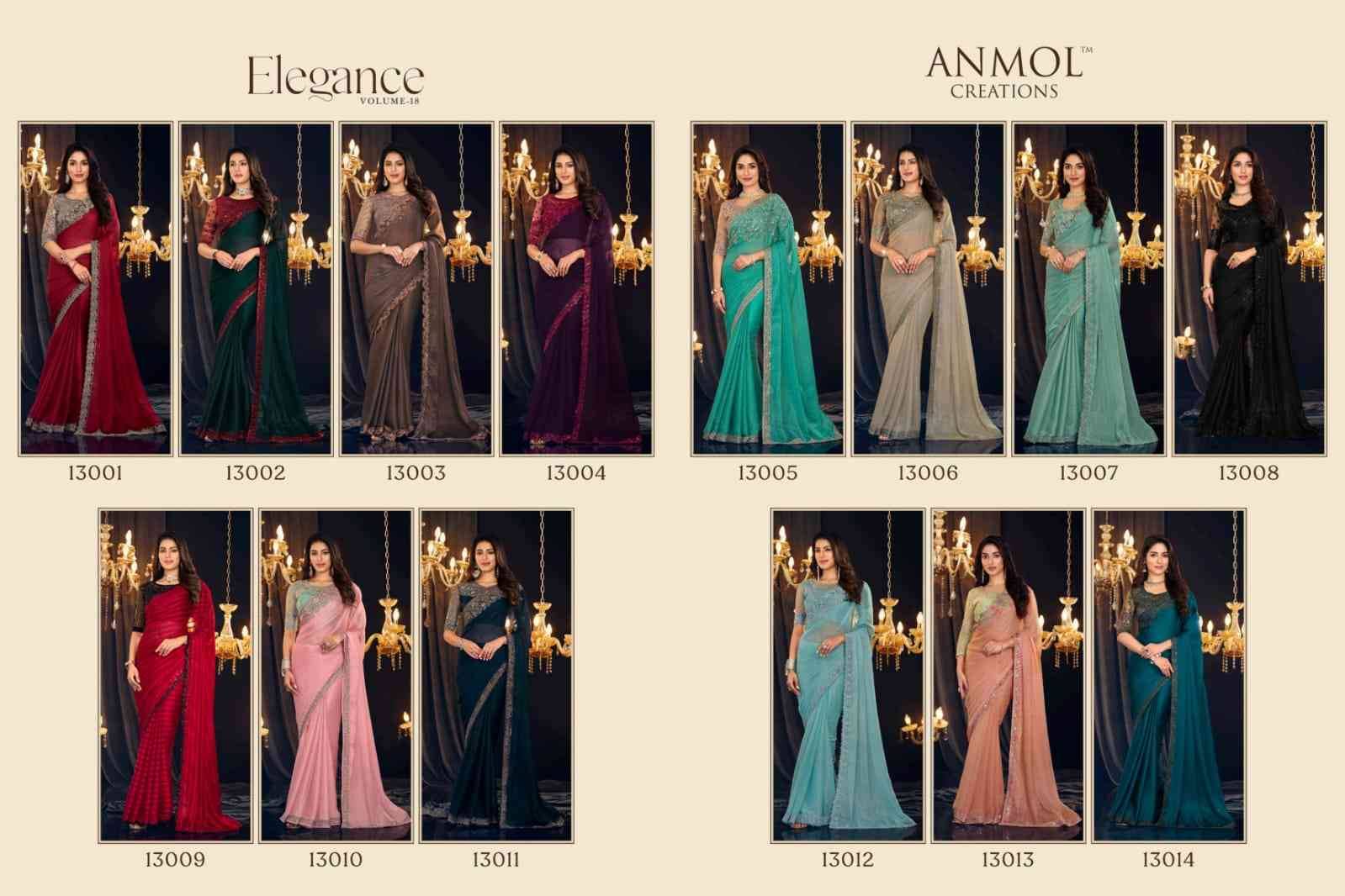 Elegance Vol-18 By Anmol Creation 13001 To 13014 Series Indian Traditional Wear Collection Beautiful Stylish Fancy Colorful Party Wear & Occasional Wear Georgette Sarees At Wholesale Price