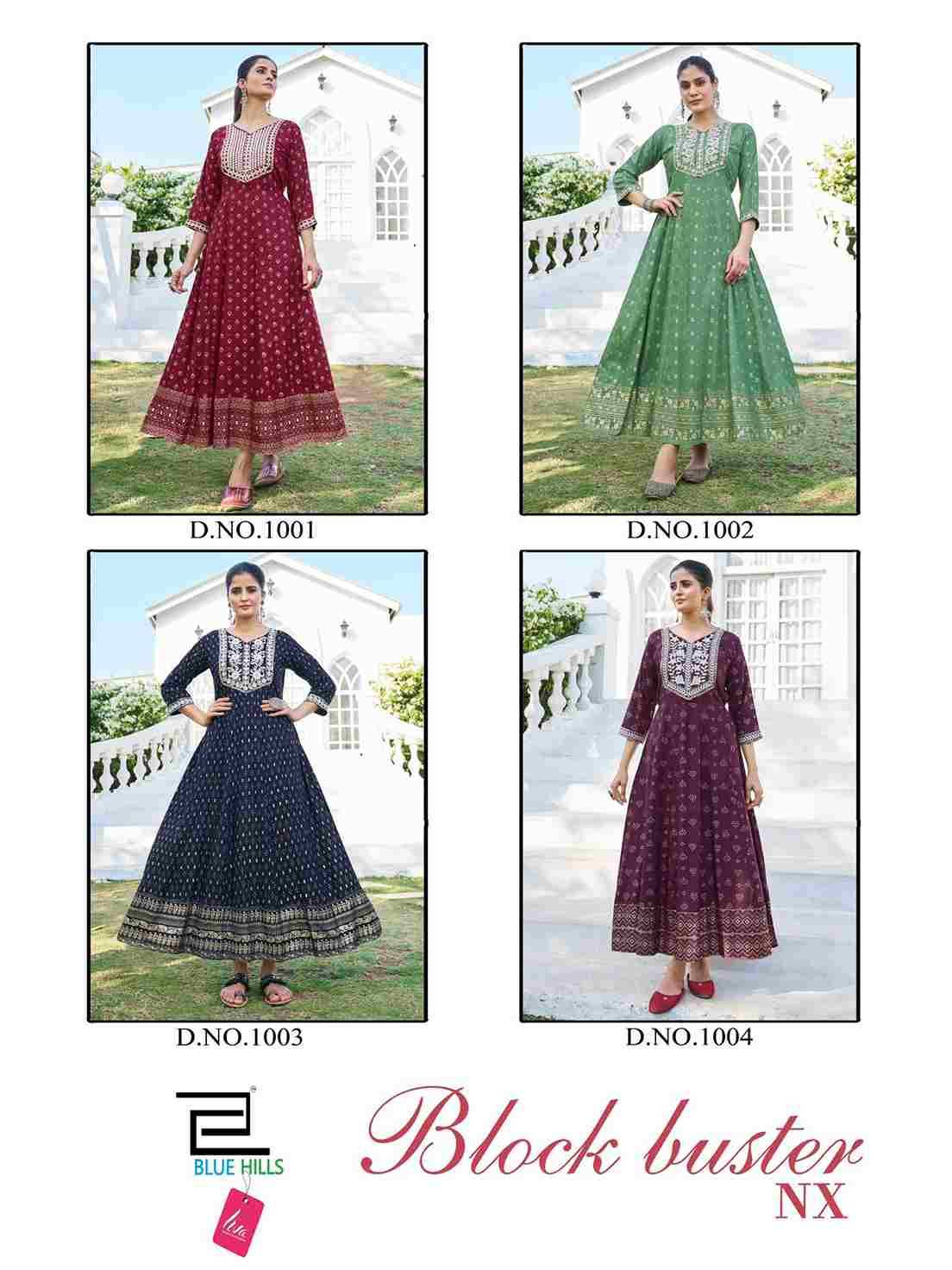 Block Buster Nx By Blue Hills 1001 To 1004 Series Beautiful Stylish Fancy Colorful Casual Wear & Ethnic Wear Rayon Foil Gowns At Wholesale Price