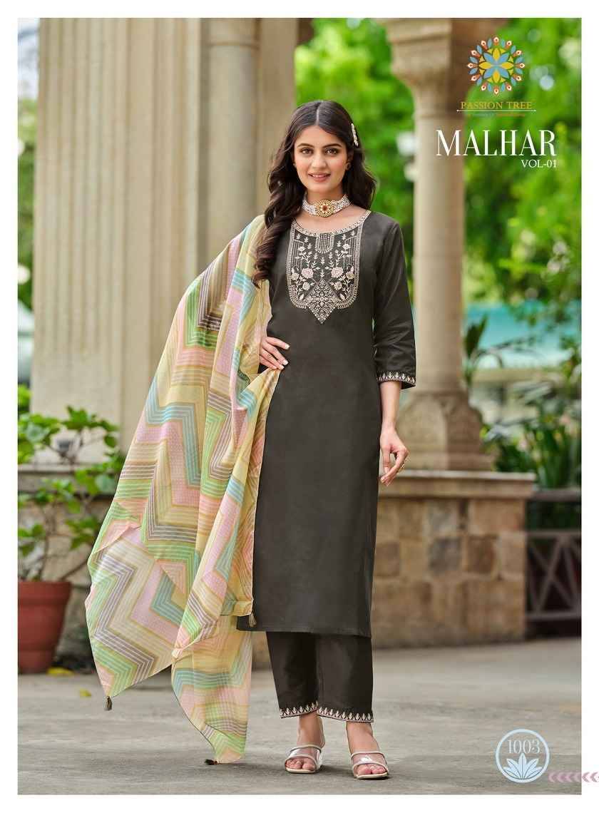 Malhar Vol-1 By Passion Tree 1001 To 1006 Series Beautiful Stylish Festive Suits Fancy Colorful Casual Wear & Ethnic Wear & Ready To Wear Roman Silk Dresses At Wholesale Price