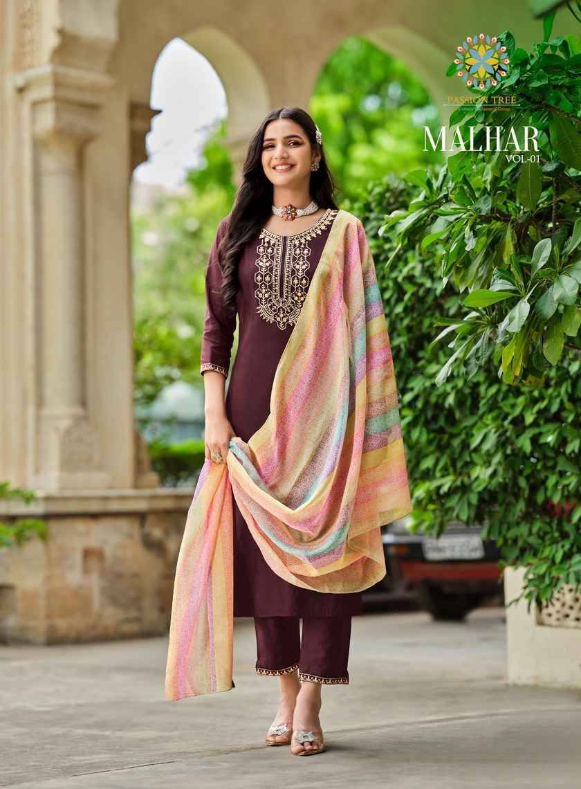 Malhar Vol-1 By Passion Tree 1001 To 1006 Series Beautiful Stylish Festive Suits Fancy Colorful Casual Wear & Ethnic Wear & Ready To Wear Roman Silk Dresses At Wholesale Price