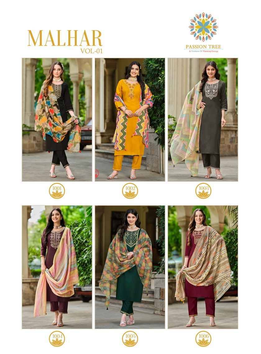 Malhar Vol-1 By Passion Tree 1001 To 1006 Series Beautiful Stylish Festive Suits Fancy Colorful Casual Wear & Ethnic Wear & Ready To Wear Roman Silk Dresses At Wholesale Price