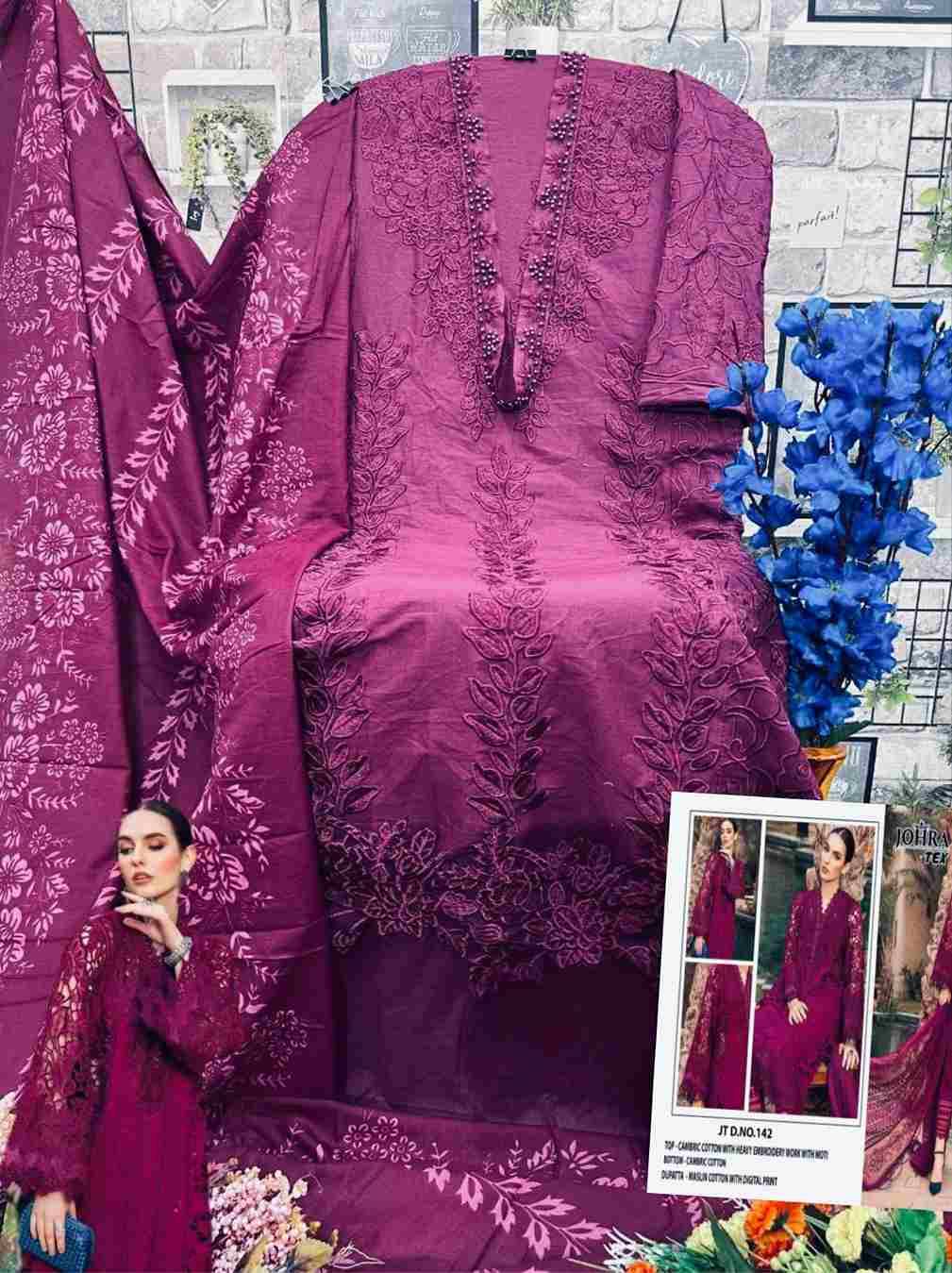 Johra Hit Design 142 By Johra Tex Beautiful Pakistani Suits Colorful Stylish Fancy Casual Wear & Ethnic Wear Cambric Cotton Embroidered Dresses At Wholesale Price