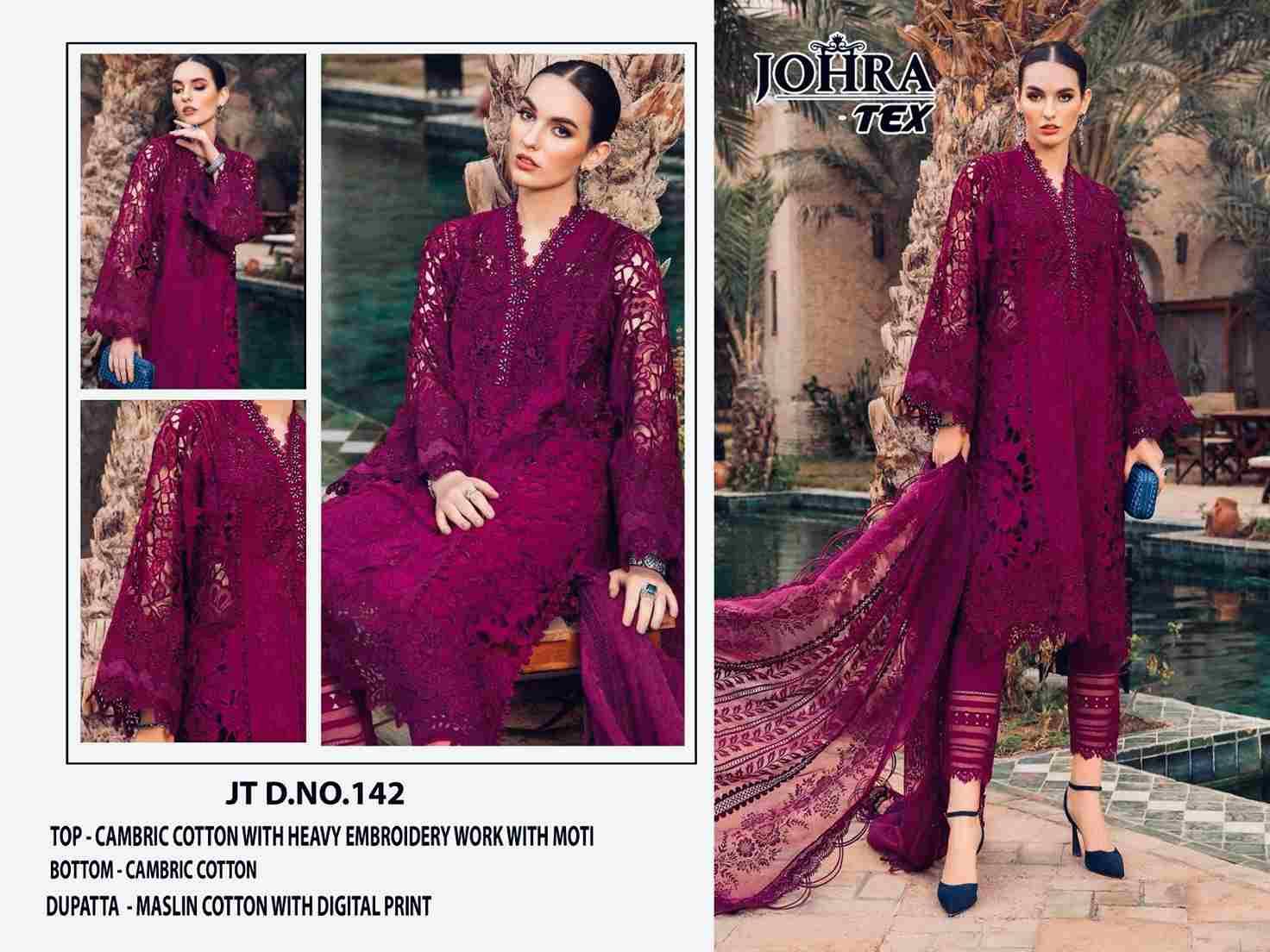 Johra Hit Design 142 By Johra Tex Beautiful Pakistani Suits Colorful Stylish Fancy Casual Wear & Ethnic Wear Cambric Cotton Embroidered Dresses At Wholesale Price