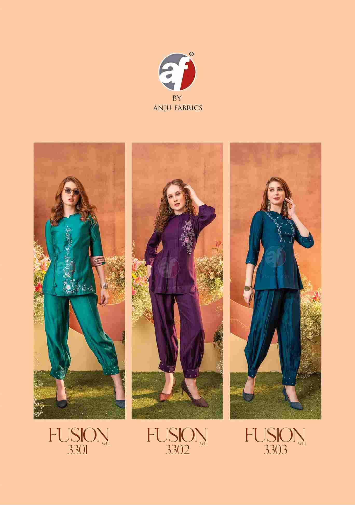 Fusion Vol-4 By Anju Fabrics 3301 To 3306 Series Designer Stylish Fancy Colorful Beautiful Party Wear & Ethnic Wear Collection Pure Silk Tops With Bottom Sets At Wholesale Price