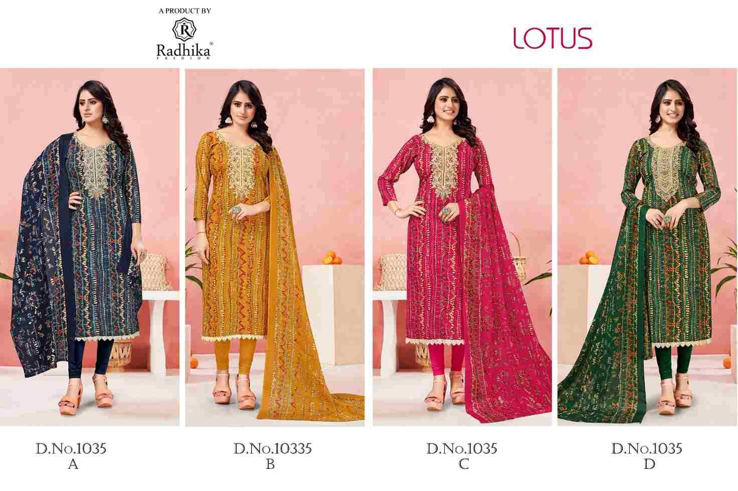 Lotus By Radhika Fashion 1035-A To 1035-D Series Beautiful Festive Suits Stylish Fancy Colorful Casual Wear & Ethnic Wear Jam Cotton Print Dresses At Wholesale Price