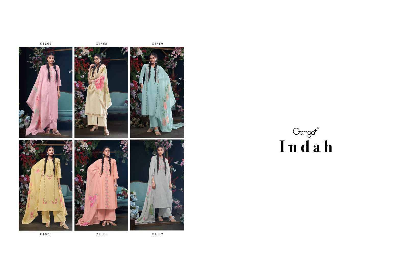 Indah By Ganga Fashion 1867 To 1872 Series Designer Festive Suits Beautiful Fancy Colorful Stylish Party Wear & Occasional Wear Pure Cotton Dresses At Wholesale Price