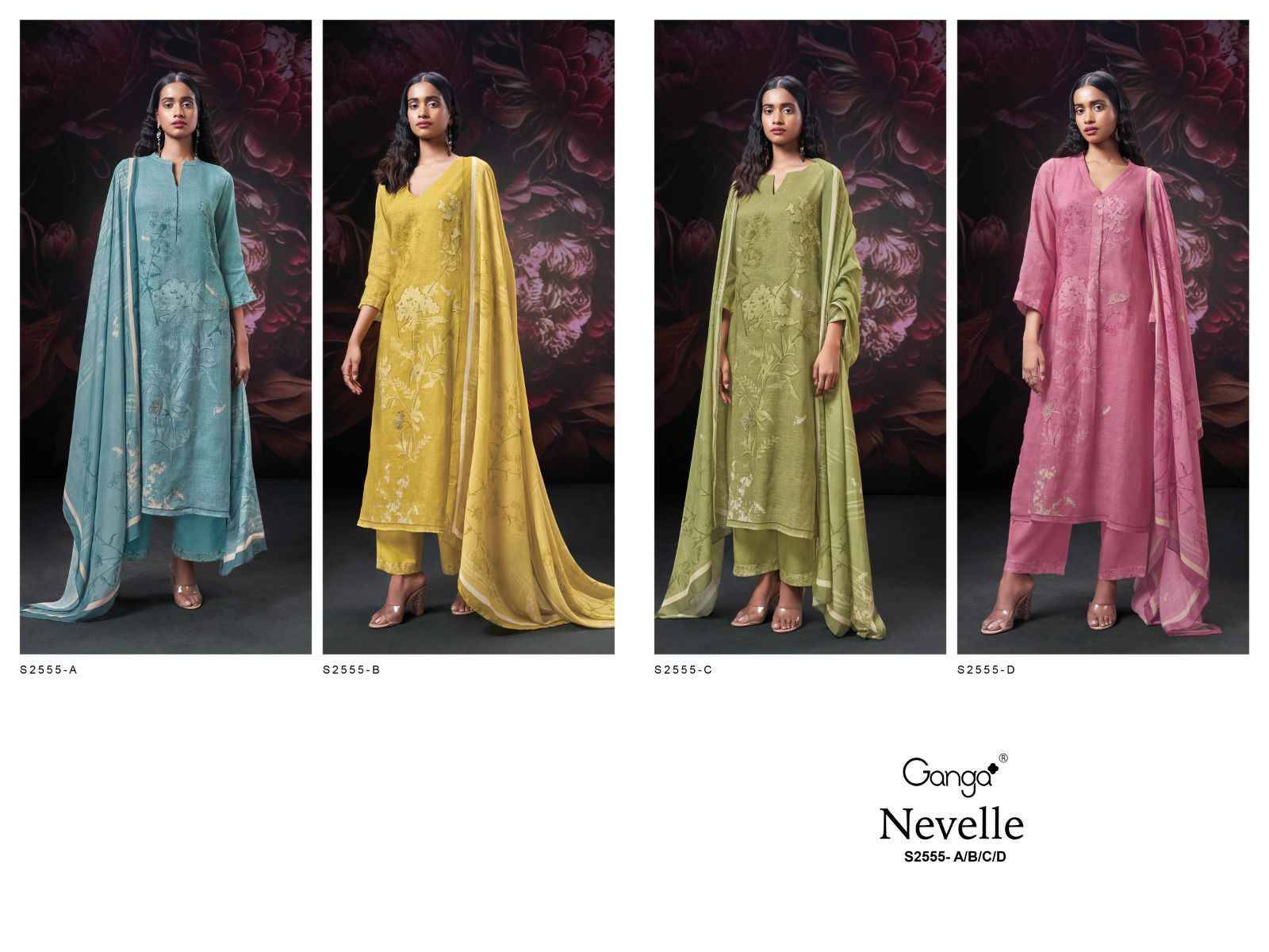 Nevelle-2555 By Ganga Fashion 2555-A To 2555-D Series Designer Festive Suits Beautiful Fancy Colorful Stylish Party Wear & Occasional Wear Pure Linen Dresses At Wholesale Price