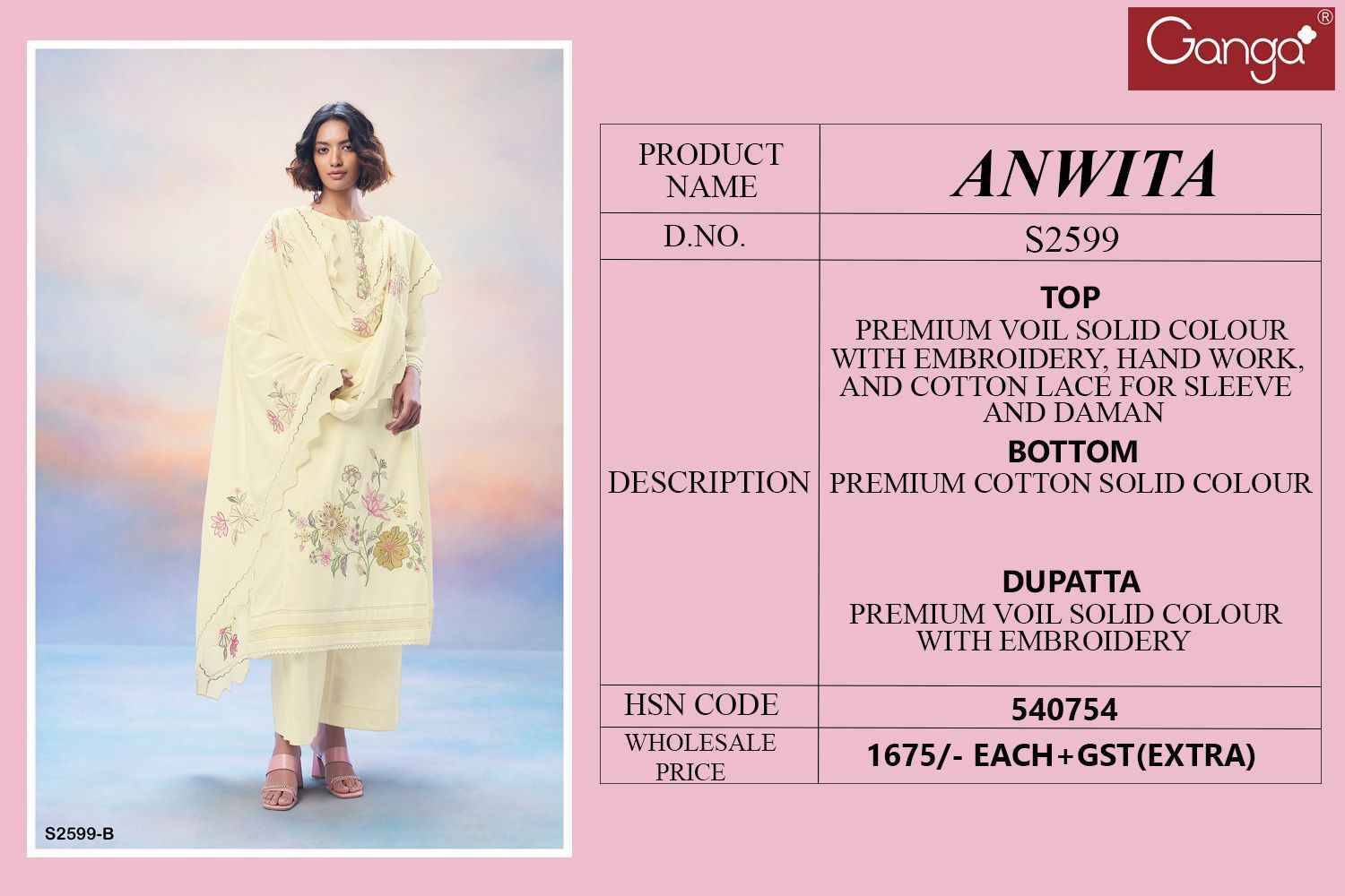 Anwita-2599 By Ganga Fashion 2599-A To 2599-D Series Designer Festive Suits Beautiful Fancy Colorful Stylish Party Wear & Occasional Wear Premium Voil Dresses At Wholesale Price