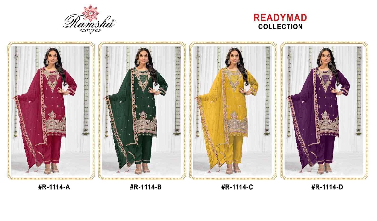 Ramsha 1114 Colours By Ramsha 1114-A To 1114-D Series Beautiful Pakistani Suits Colorful Stylish Fancy Casual Wear & Ethnic Wear Organza Dresses At Wholesale Price