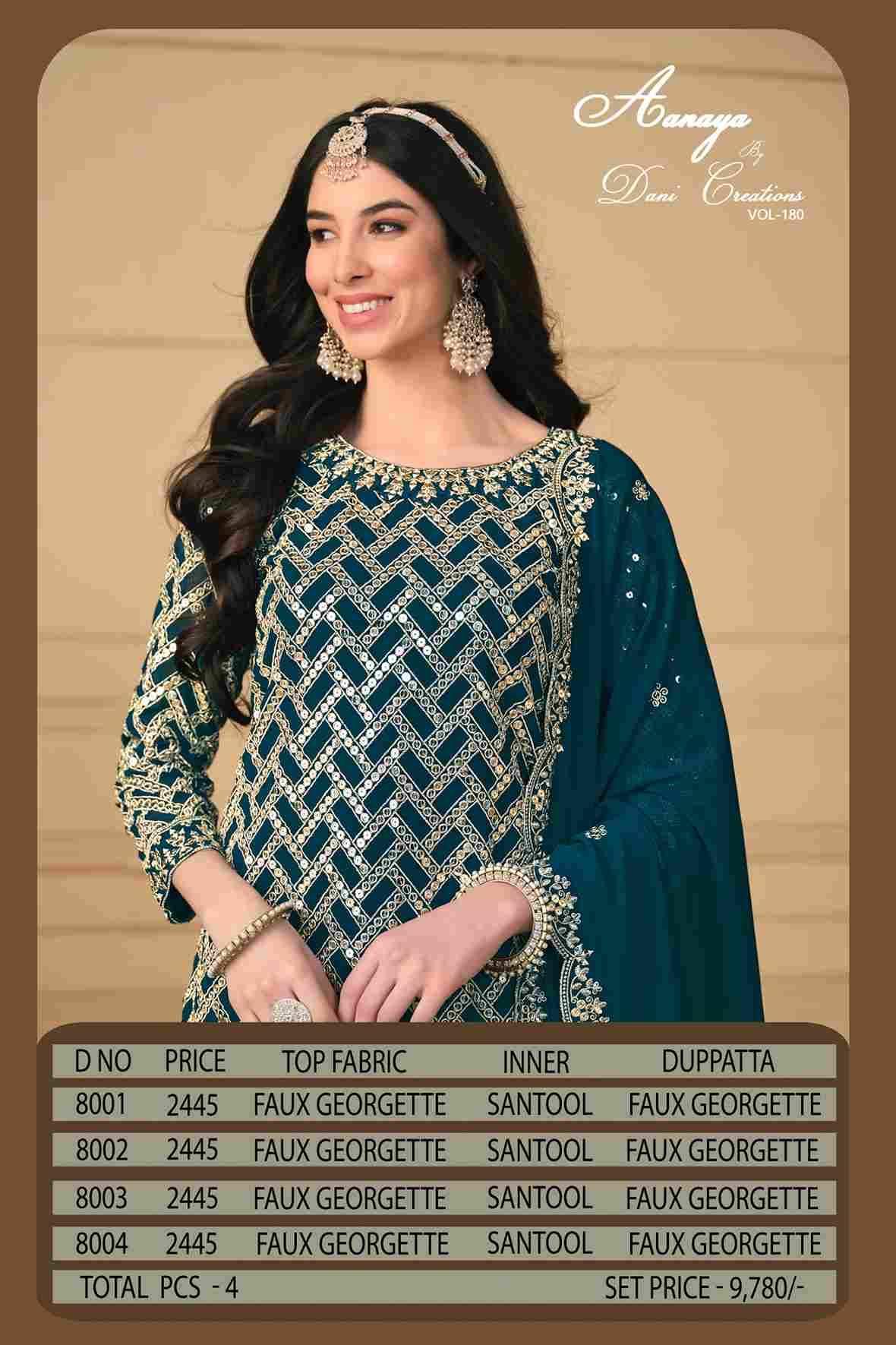 Aanaya Vol-180 By Twisha 8001 To 8004 Series Beautiful Suits Colorful Stylish Fancy Casual Wear & Ethnic Wear Faux Georgette Dresses At Wholesale Price