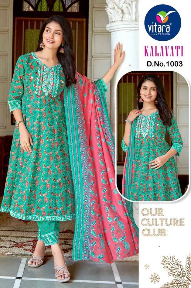 Kalavati By Vitara 1001 To 1004 Series Beautiful Stylish Festive Suits Fancy Colorful Casual Wear & Ethnic Wear & Ready To Wear Heavy Cotton Dresses At Wholesale Price