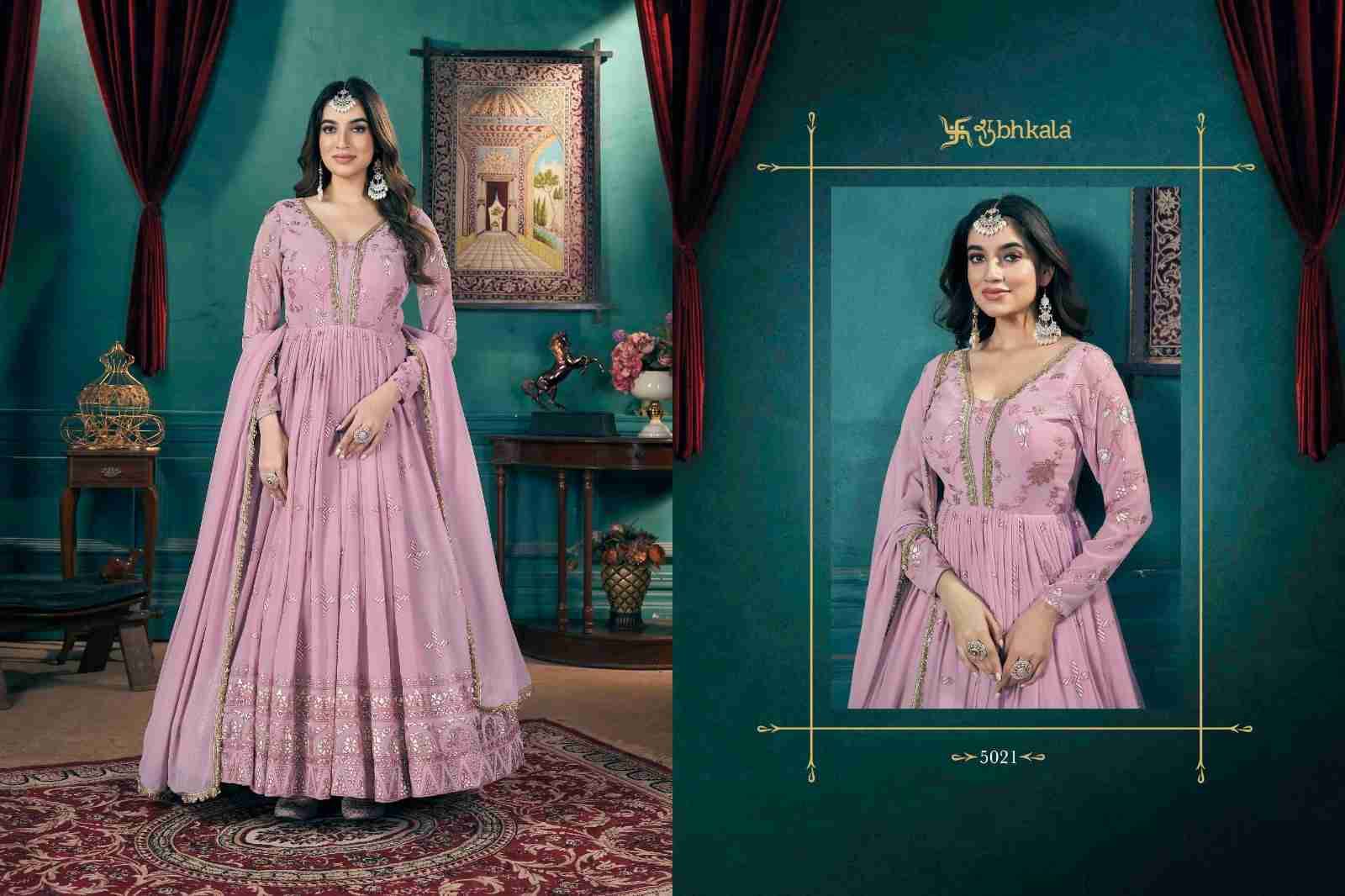 Flory Vol-46 By Shubhkala 5021 To 5024 Series Designer Stylish Fancy Colorful Beautiful Party Wear & Ethnic Wear Collection Faux Georgette Gown With Bottom At Wholesale Price