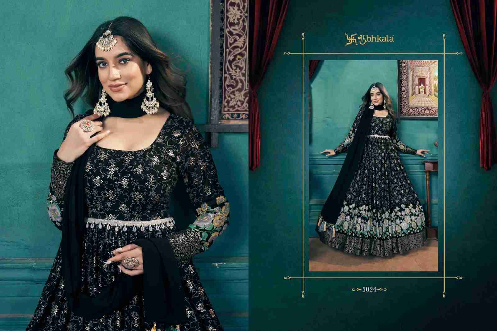 Flory Vol-46 By Shubhkala 5021 To 5024 Series Designer Stylish Fancy Colorful Beautiful Party Wear & Ethnic Wear Collection Faux Georgette Gown With Bottom At Wholesale Price