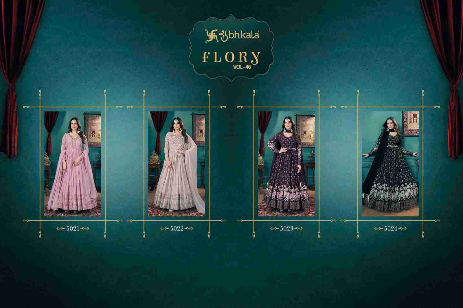 Flory Vol-46 By Shubhkala 5021 To 5024 Series Designer Stylish Fancy Colorful Beautiful Party Wear & Ethnic Wear Collection Faux Georgette Gown With Bottom At Wholesale Price