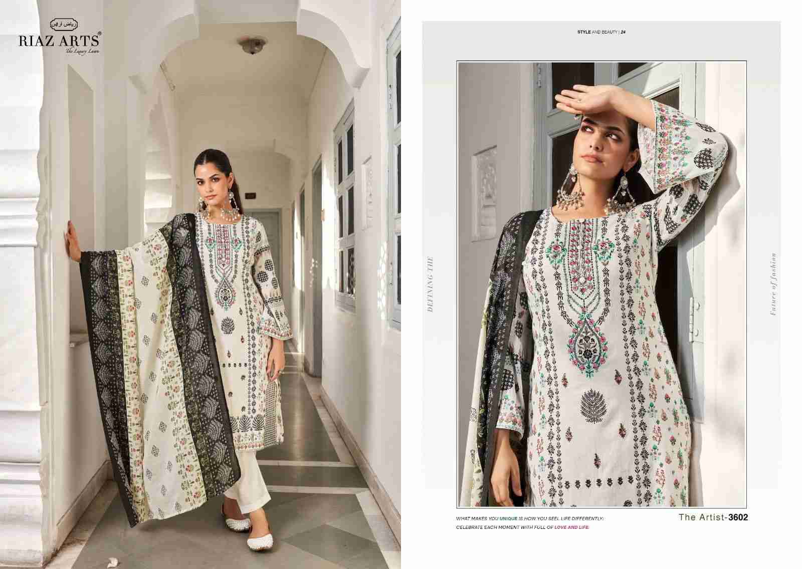 The Artist Vol-2 By Riaz Arts 3601 To 3608 Series Beautiful Festive Suits Stylish Fancy Colorful Casual Wear & Ethnic Wear Pure Lawn Print Dresses At Wholesale Price