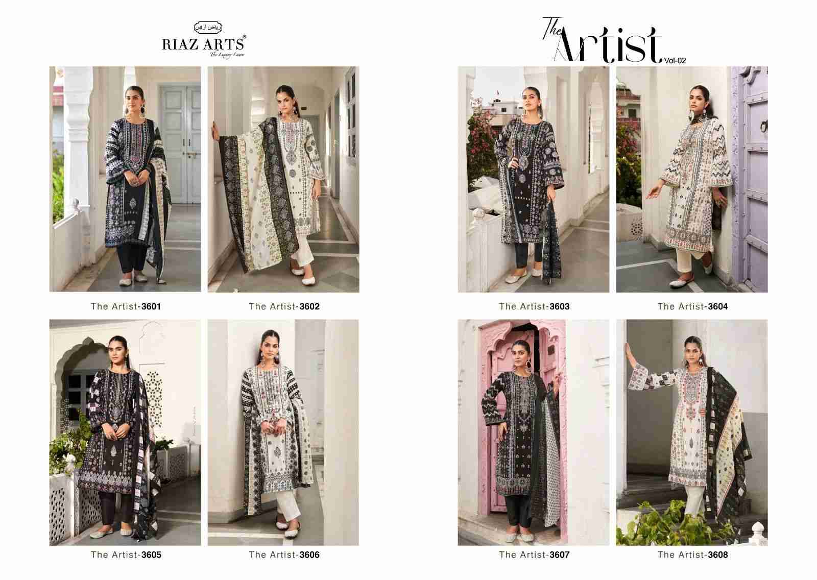 The Artist Vol-2 By Riaz Arts 3601 To 3608 Series Beautiful Festive Suits Stylish Fancy Colorful Casual Wear & Ethnic Wear Pure Lawn Print Dresses At Wholesale Price