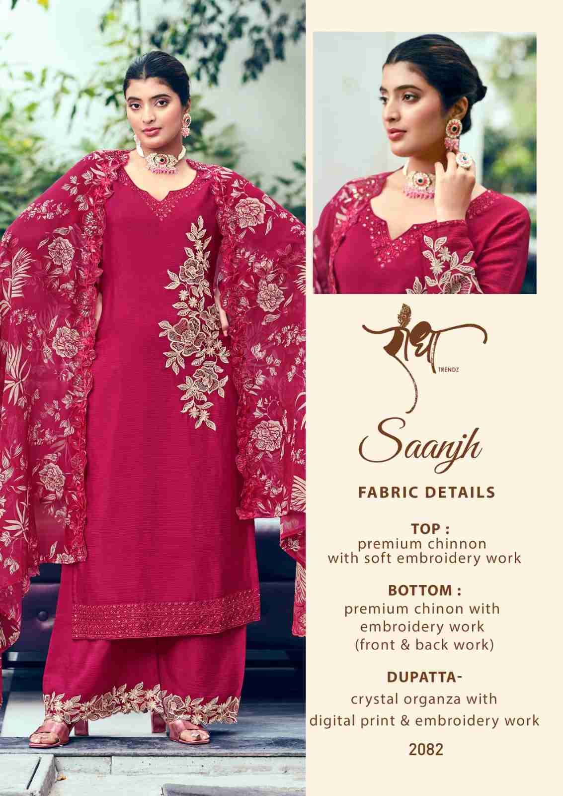 Saanjh By Radha Trendz 2081 To 2085 Series Beautiful Festive Suits Colorful Stylish Fancy Casual Wear & Ethnic Wear Pure Chinnon Dresses At Wholesale Price