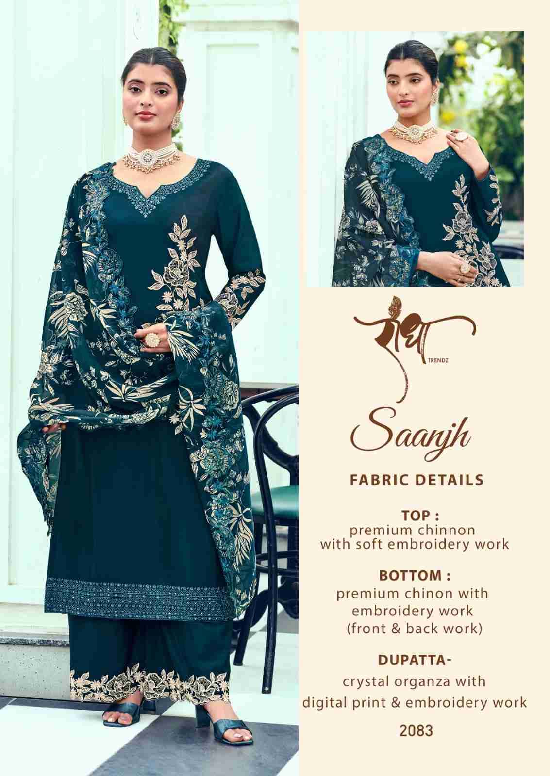 Saanjh By Radha Trendz 2081 To 2085 Series Beautiful Festive Suits Colorful Stylish Fancy Casual Wear & Ethnic Wear Pure Chinnon Dresses At Wholesale Price