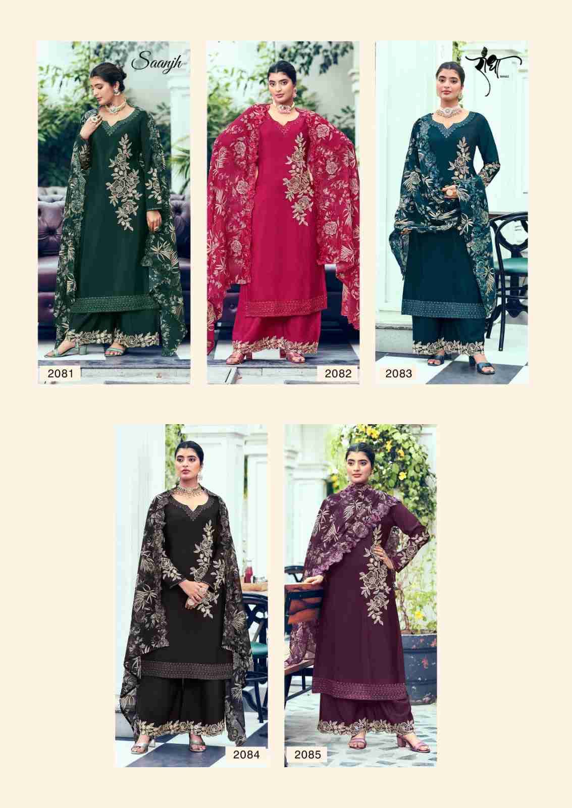 Saanjh By Radha Trendz 2081 To 2085 Series Beautiful Festive Suits Colorful Stylish Fancy Casual Wear & Ethnic Wear Pure Chinnon Dresses At Wholesale Price