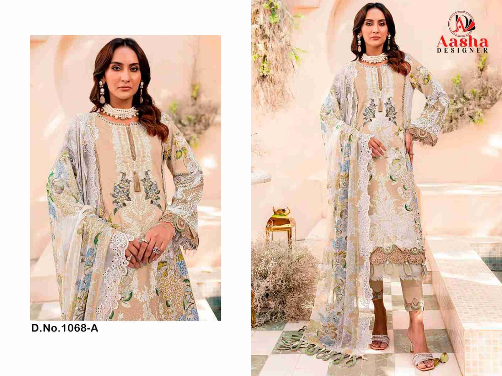 Needle Wonder Lawn Collection Vol-7 By Aasha Designer 1068-A To 1068-B Series Pakistani Suits Beautiful Fancy Colorful Stylish Party Wear & Occasional Wear Pure Cotton Embroidery Dresses At Wholesale Price