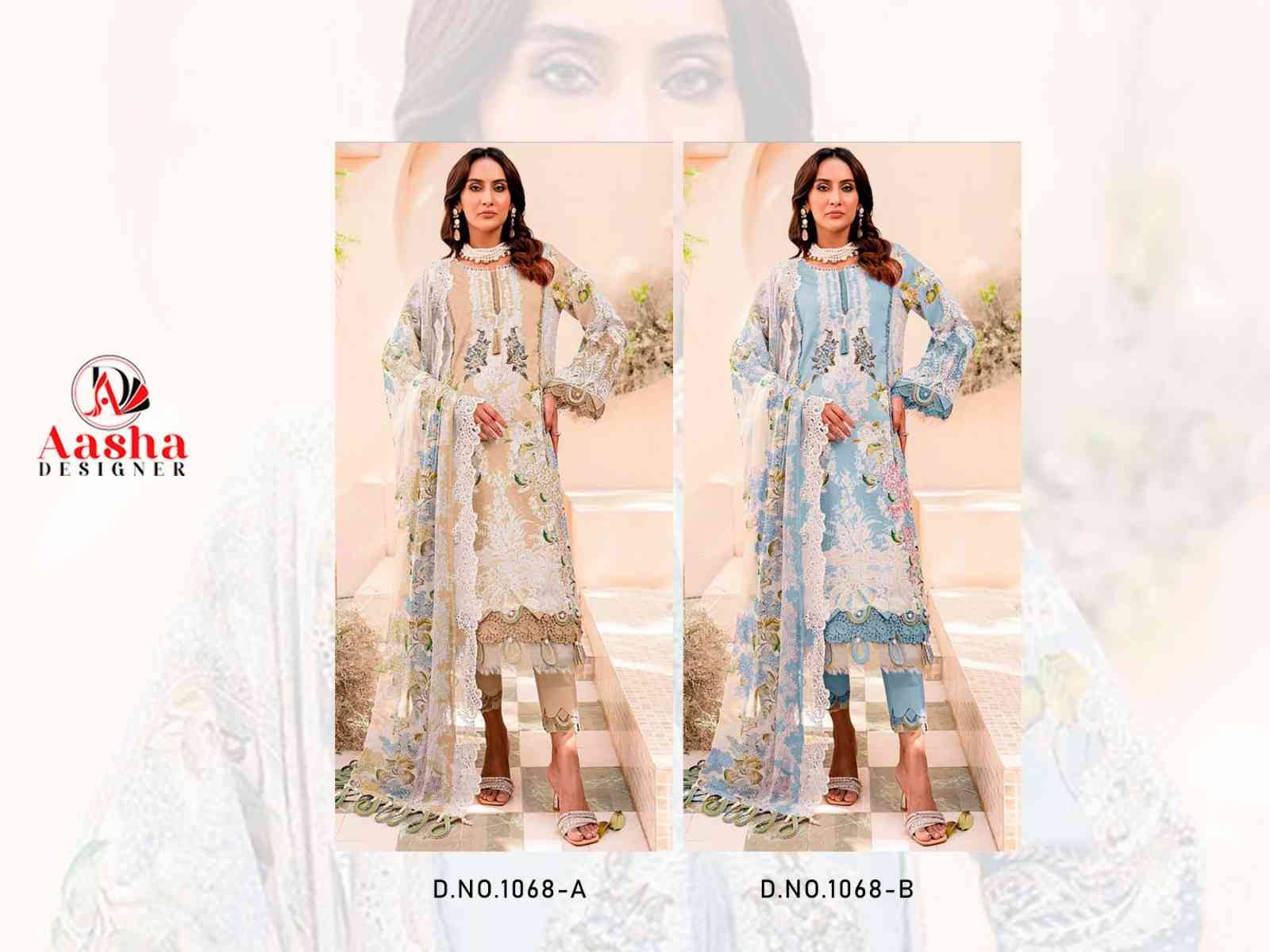 Needle Wonder Lawn Collection Vol-7 By Aasha Designer 1068-A To 1068-B Series Pakistani Suits Beautiful Fancy Colorful Stylish Party Wear & Occasional Wear Pure Cotton Embroidery Dresses At Wholesale Price