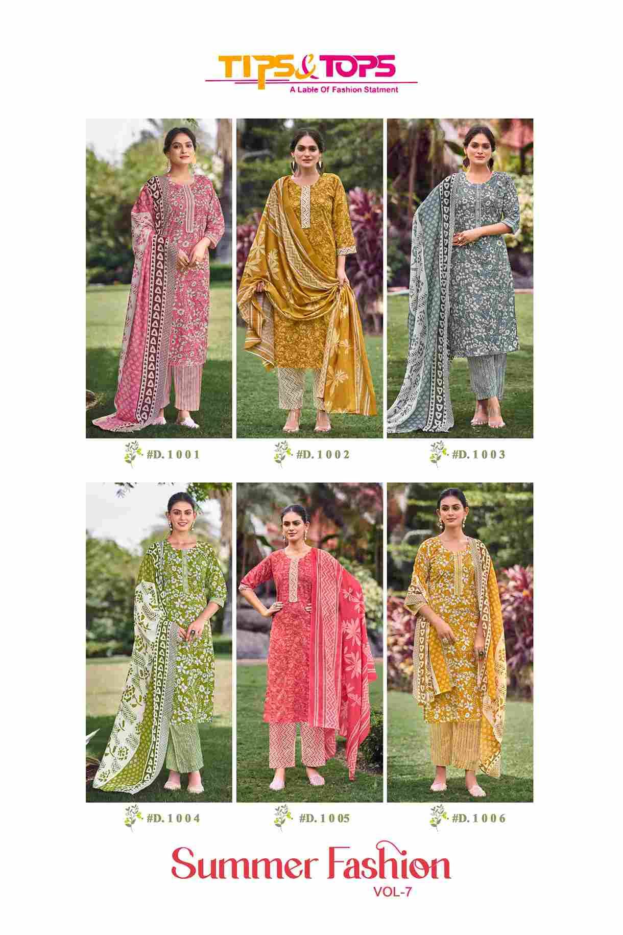 Summer Fashion Vol-7 By Tips And Tops 1001 To 1006 Series Designer Festive Suits Beautiful Fancy Colorful Stylish Party Wear & Occasional Wear Cotton Print Dresses At Wholesale Price