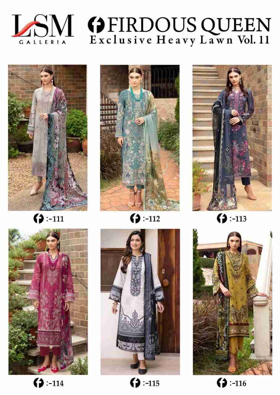 Firdous Queen Vol-11 By Lsm Galleria 111 To 116 Series Beautiful Stylish Festive Suits Fancy Colorful Casual Wear & Ethnic Wear & Ready To Wear Pure Lawn Print Dresses At Wholesale Price